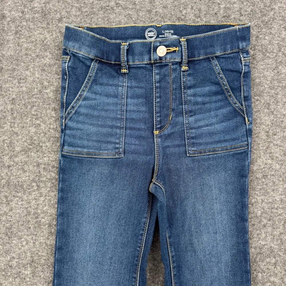 Wonder Nation Girls Blue Flare Jeans High Rise Patch Pocket Denim Size L 10-12